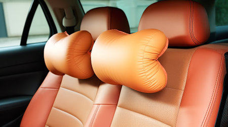 Brown leather car seats with neck pillowsの素材