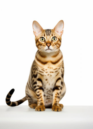 Portrait of a Bengal cat on a white backgroundの素材