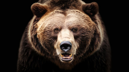 Portrait of a Brown bear against black backgroundの素材