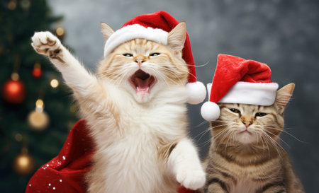 Happy cat and his friend on a Christmas day.の素材