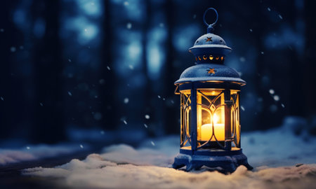 Christmas lantern on snow.の素材