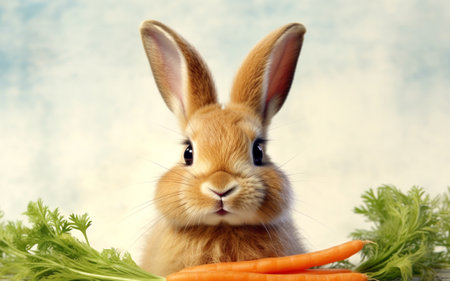 Portrait of a baby rabbit with carrots.の素材