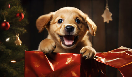 Puppy dog as a Christmas gift.の素材