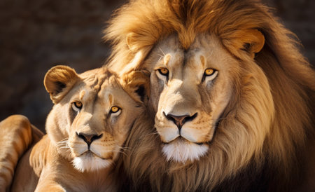 Cute portrait of a male lion and female lioness.の素材