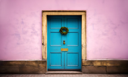 Close up of a rustic wooden entrance door.の素材