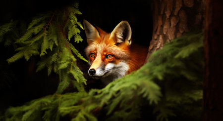 Portrait of a Red fox in a forest.の素材
