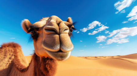 Portrait of a camel in a desert.の素材