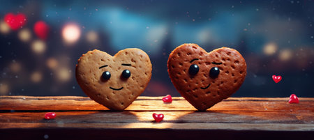 Two cute smiling heart-shaped cookies. Love concept.の素材