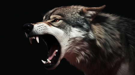 Portrait of a growling grey wolfの素材