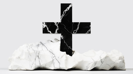 Black cross on a white Carrara marble.の素材