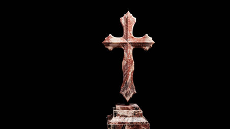 Marble cross on a black background.の素材