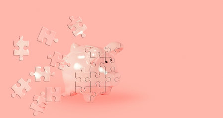 Piggy bank puzzle symbolizing investment chalengeの写真素材