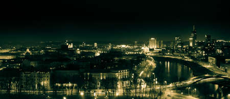Vilnius city, capital of Lithuania, night view skyline over river Nerisのeditorial素材