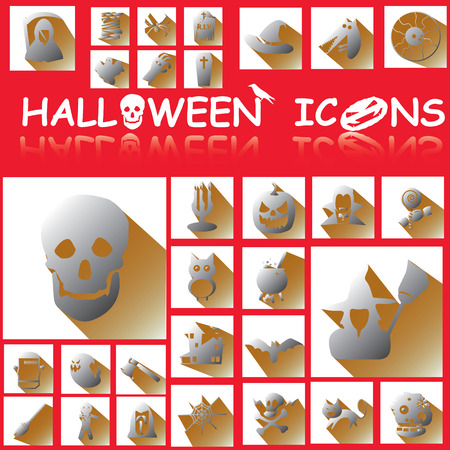 halloween icons paper style on white square and shadowのイラスト素材