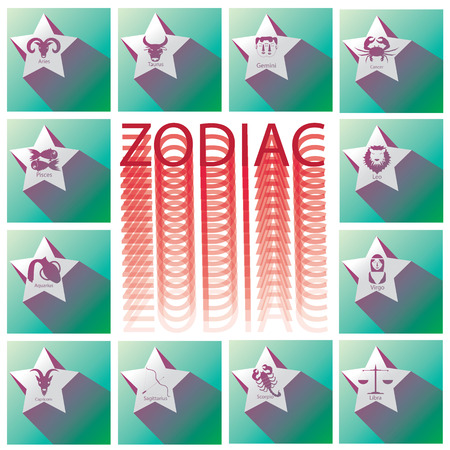 zodiac white star on green Square are around zodiac labelのイラスト素材