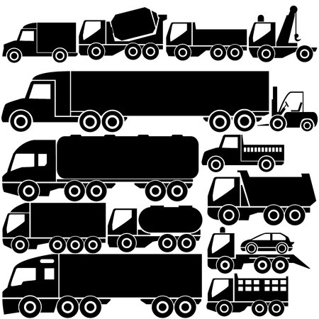 The icons in different trucks are made out in a black color pattern.のイラスト素材