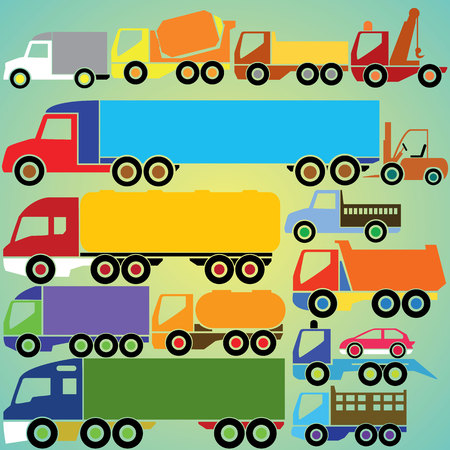 The icons in different trucks are made out in a colorful pattern.のイラスト素材
