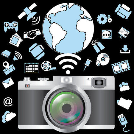 Digital camera with Application of distributed applications to the wireless connectionのイラスト素材