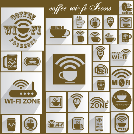 Brown color coffee WIFI icons on white squareのイラスト素材