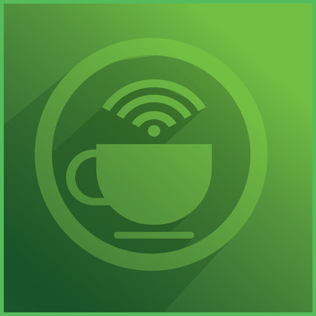 Green cup of coffee and WiFi symbol on green background 2のイラスト素材