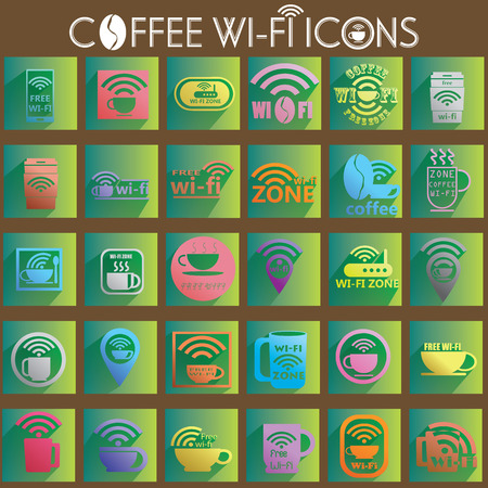 wireless connection signal colors icon for coffee shop on the green square.のイラスト素材