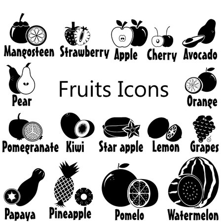 Fruits icons in black colorのイラスト素材