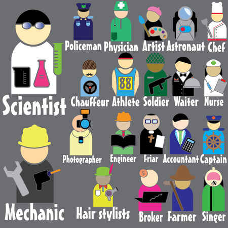 Occupation color icons and cartoon carectorのイラスト素材