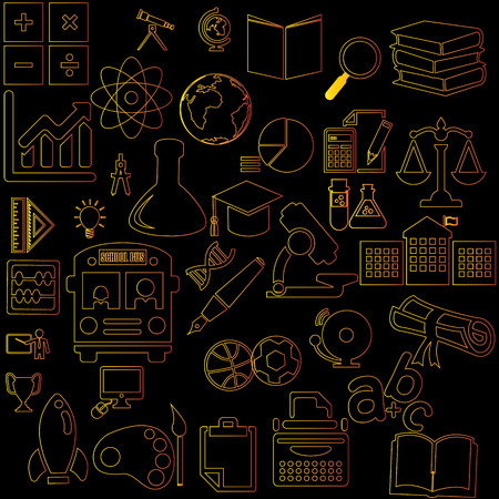 yellow and orange color education icons on dark backgroundのイラスト素材