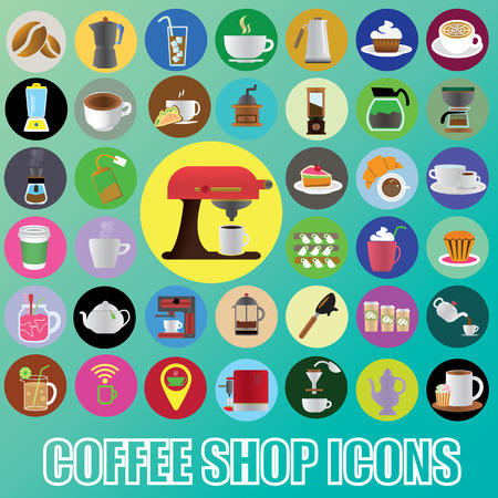 color coffee icons in color circleのイラスト素材