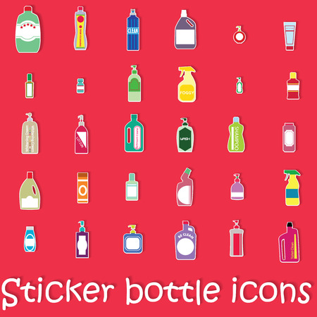 sticker bottle icons on red backgroundのイラスト素材