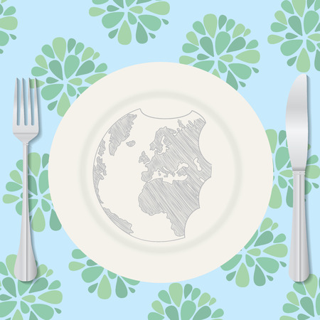 Dish  on the table with the food and the bite to it.のイラスト素材