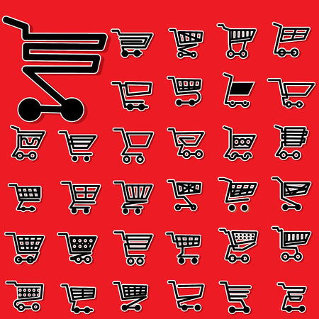 sticker black color icons of cart on red backgroundのイラスト素材