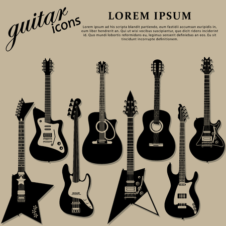 Black icons of the guitar. Placed on a gray backgroundのイラスト素材