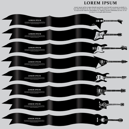 black guitar icons  and ribbon on the back. To add your message to.のイラスト素材