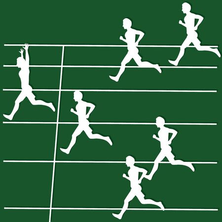 white icon runners were running forward and group in green color track they are.のイラスト素材