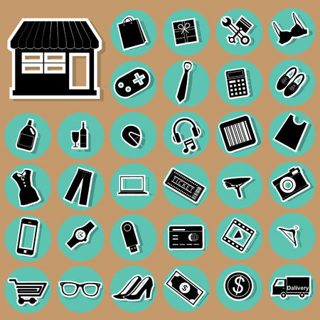 Icon of goods and services in online trading placed on a green circle.のイラスト素材