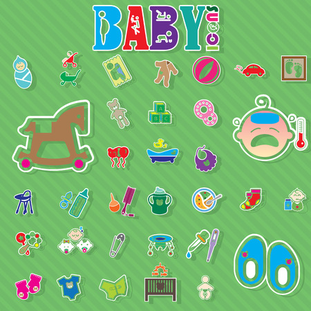 color icons about baby on green backgroundのイラスト素材