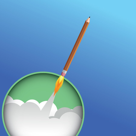 Pencil soared into the sky, smoke stink.のイラスト素材