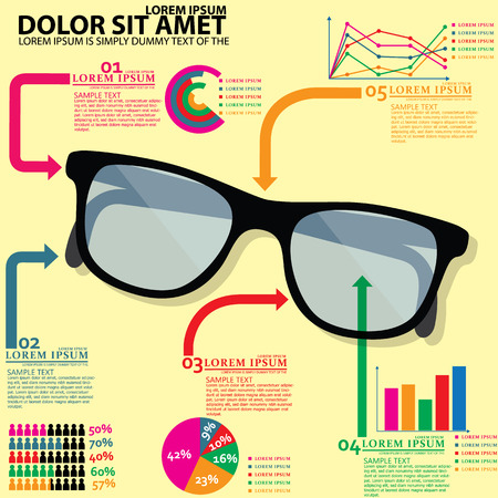 Graphical display of glasses charts and graphs. On a yellow backgroundのイラスト素材