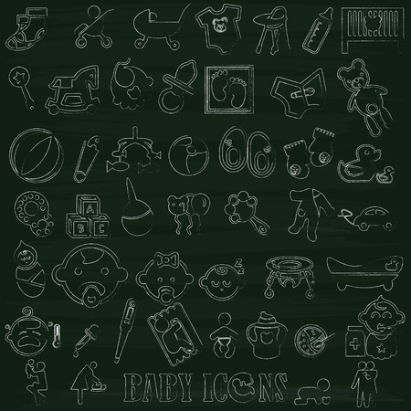 Icons about the baby draw with chalk on the blackboard in vector format.のイラスト素材