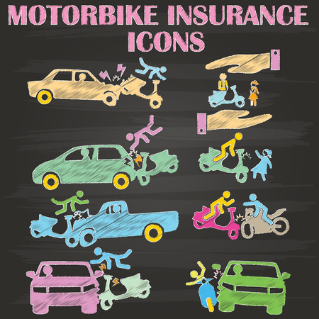 accidents involving motorcycles draw with chalk on the blackboard in the form of vectors.のイラスト素材