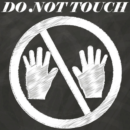 Can not touch sign hand drawing by chalk on blackboardのイラスト素材