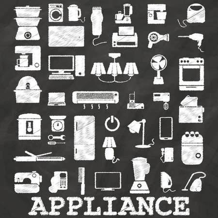 Appliance icons painted by chalk on blackboardのイラスト素材