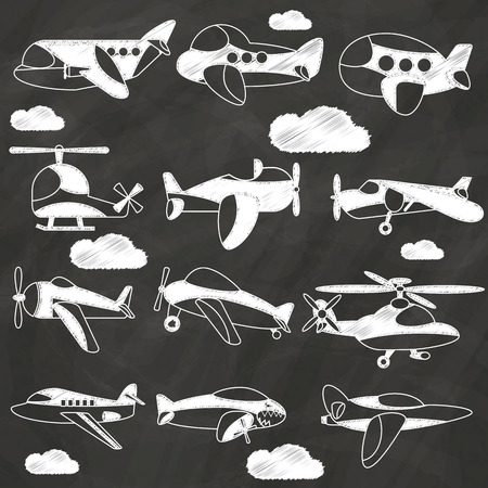 Airplane icon Hand Drawing with chalk on blackboardのイラスト素材