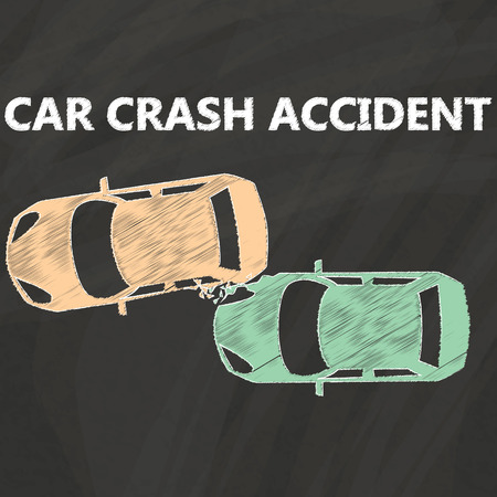 Green color car collided with a Orange color car have rear damage on chalkboard.のイラスト素材