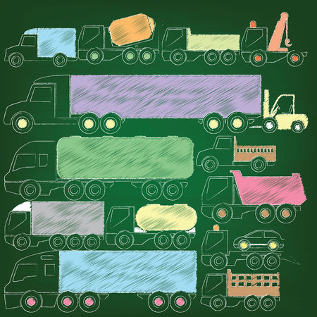 color truck icons hand drawing by colors chalk on chalkboardのイラスト素材