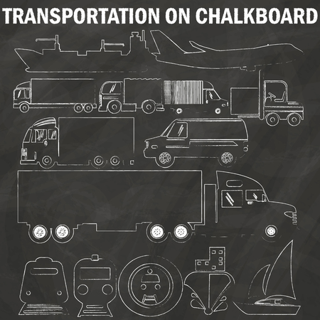 truck icons hand drawing by chalk on blackboardのイラスト素材