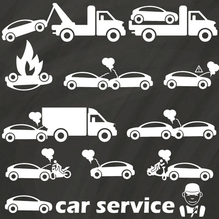 tow truck icons and car crash accident. In vector formatのイラスト素材