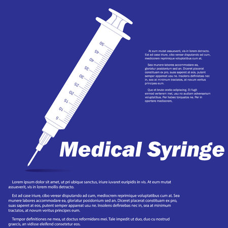 white syringe icon On a blue background with the white text In Vector styleのイラスト素材