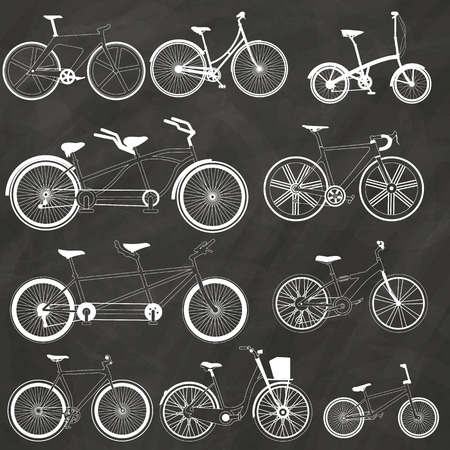 Bicycle icon hand drawn with chalk on a blackboard. In vector style.のイラスト素材